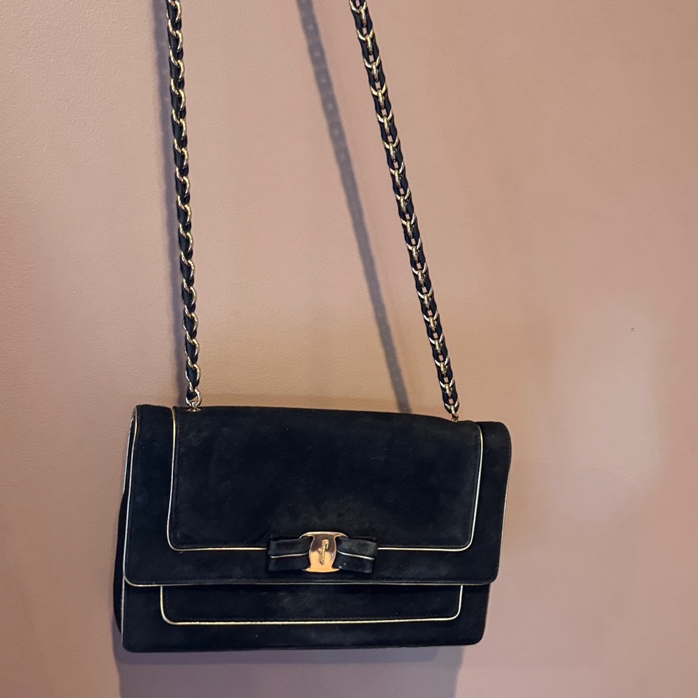 Ferragamo Black Suede Shoulder Bag